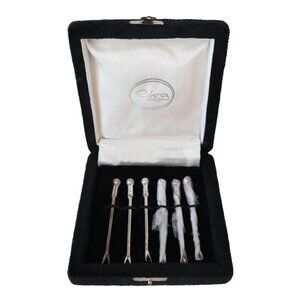 Opa Gioielli Silver Plated Cocktail Fork Set Of 6 In Black Velvet Box
